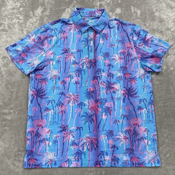 Polo Golf Other - Birdie Bound Shirt Mens Large Blue Polo Golf Performance Stretch Palm Tress